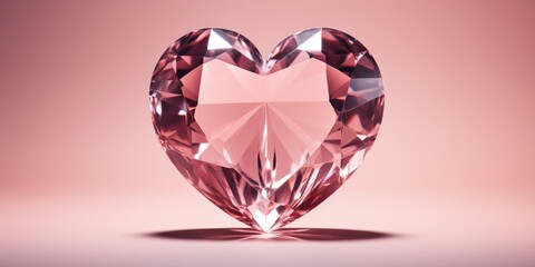 3D glass heart on a pink background, space for text. 