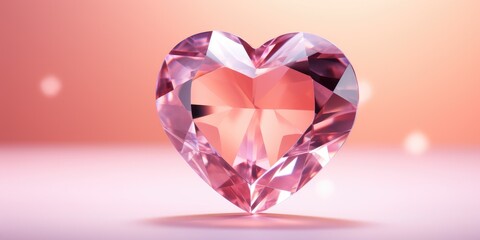 3D glass heart on a pink background, space for text