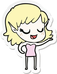 sticker of a happy cartoon elf girl
