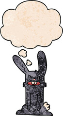 cartoon rabbit and thought bubble in grunge texture pattern style