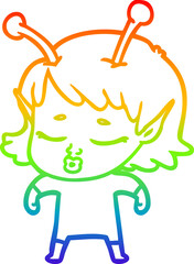 rainbow gradient line drawing cute alien girl cartoon