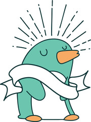 banner with tattoo style happy penguin
