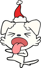 line drawing of a disgusted dog wearing santa hat