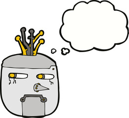 cartoon robot head with thought bubble
