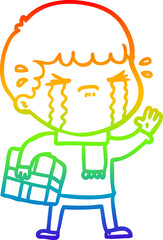 rainbow gradient line drawing cartoon man crying