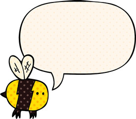 cartoon bee and speech bubble in comic book style
