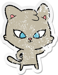 distressed sticker of a cute cartoon cat