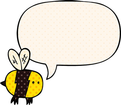 cartoon bee and speech bubble in comic book style
