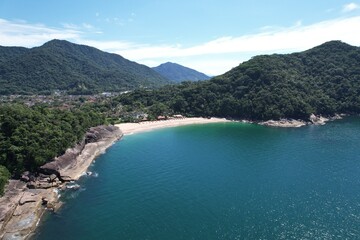 Drone view of Sununga Beach, Ubatuba, Brazil.