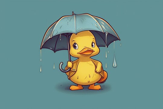 cartoon illustration, duck holding an umbrella