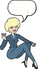 cartoon businesswoman sitting with speech bubble