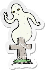 retro distressed sticker of a cartoon ghost rising from grave