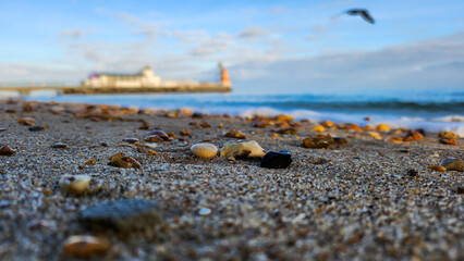 Vista del mare e del porto di Bournemouth, Inghilterra