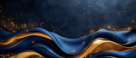 blue background with golden swirl and flowers and place for text