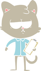 bored flat color style cartoon cat taking survey