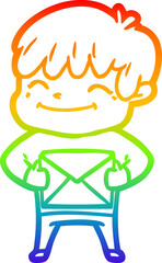 rainbow gradient line drawing cartoon happy boy