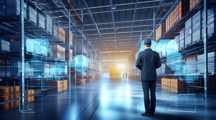 Fototapeta premium Futuristic technology. Digitalization of Industry process, retail warehouse.