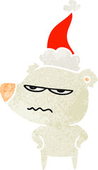 angry bear polar retro cartoon of a wearing santa hat
