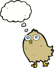 cartoon happy bird with thought bubble