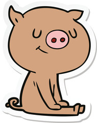 sticker of a happy cartoon pig sitting