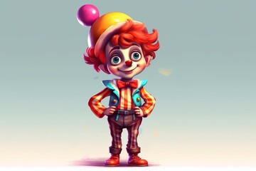cartoon illustration, cute boy dressed as a clown