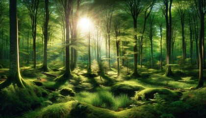 Fototapeta na wymiar sun rays in forest