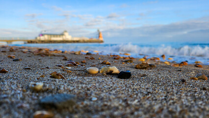 Vista del mare e del porto di Bournemouth, Inghilterra
