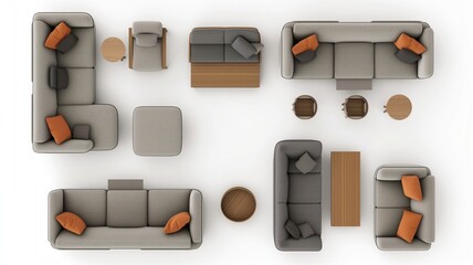 sofa furniture on top view for architecture use. florplan concept