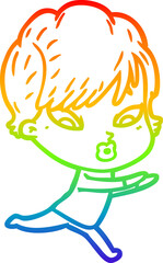 rainbow gradient line drawing cartoon woman