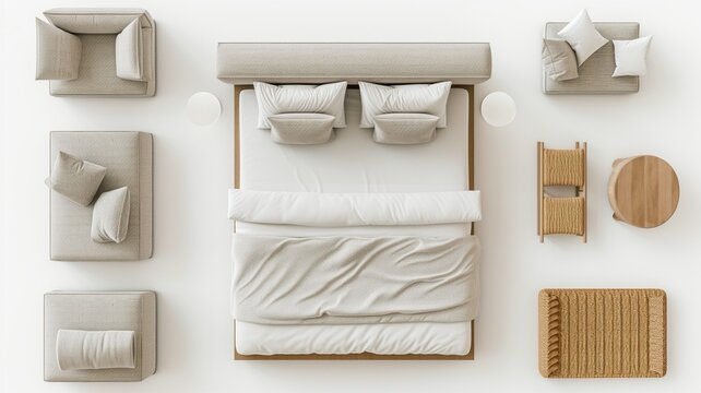 bed furniture on top view for architecture use. florplan concept