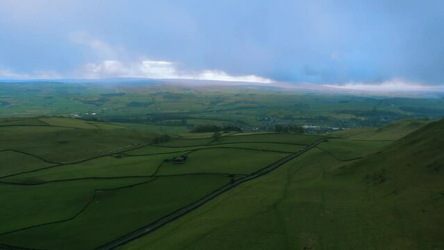 Cinematic aerial video of the mist over the hills in Yorkshire Dales P9