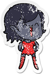 distressed sticker of a cute cartoon happy vampire girl
