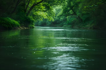 Fotobehang River Flowing Through Lush Green Forest © Ilugram