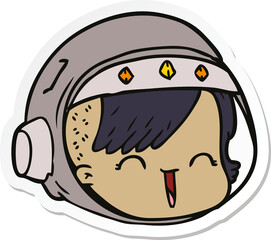 sticker of a cartoon happy astronaut face