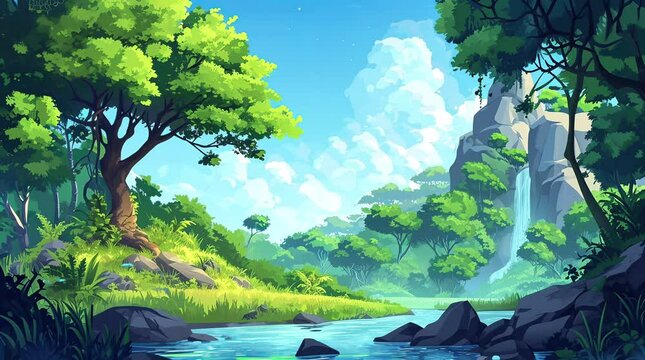 Beautiful panorama in mountains valey,  Seamless looping 4k time-lapse virtual video animation background. Generated AI	