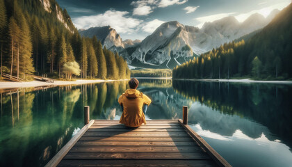 person sitting at a beautiful lake