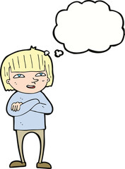 cartoon happy person with thought bubble