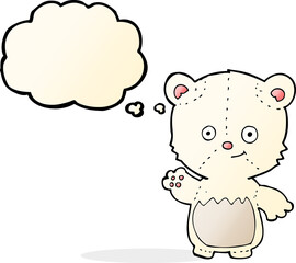 cartoon polar bear cub waving with thought bubble