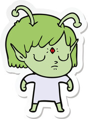 sticker of a cartoon alien girl