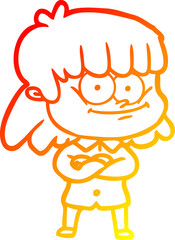 warm gradient line drawing cartoon smiling woman