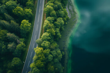 Aerial View of Tree-Lined Road