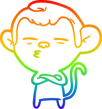recommend clip art: rainbow gradient line drawing cartoon suspicious monkey