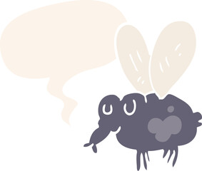 cartoon fly and speech bubble in retro style