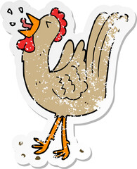 distressed sticker of a cartoon crowing cockerel
