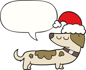 cartoon dog wearing christmas hat and speech bubble