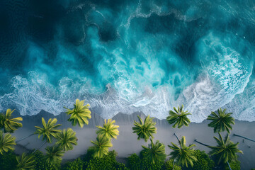 Fototapeta na wymiar Aerial View of a Beach With Palm Trees