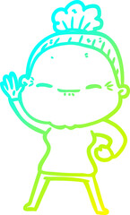 cold gradient line drawing cartoon peaceful old woman