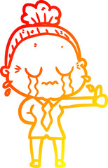 warm gradient line drawing cartoon old woman crying