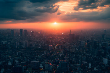 Waning Sun Sets Over Bustling Metropolis