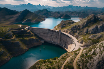Obraz na płótnie Canvas Aerial View of Dam in the Mountains